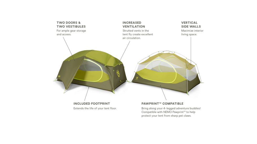 NEMO Equipment Aurora Tent and Footprint - 2 Person, Nova Green, 811666031358