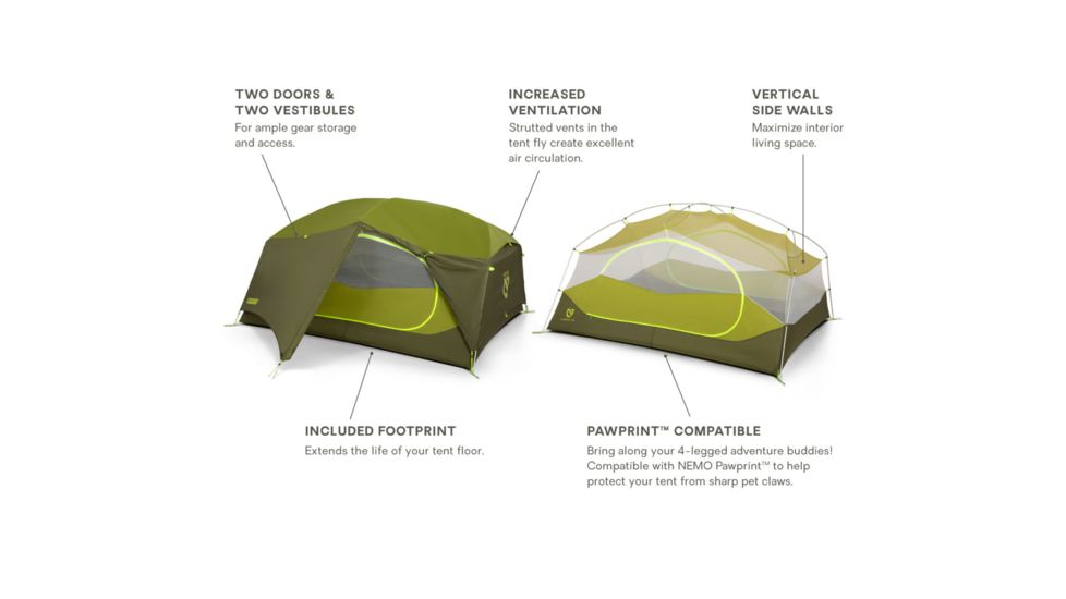 NEMO Equipment Aurora Tent and Footprint - 3 Person, Nova Green, 811666032195