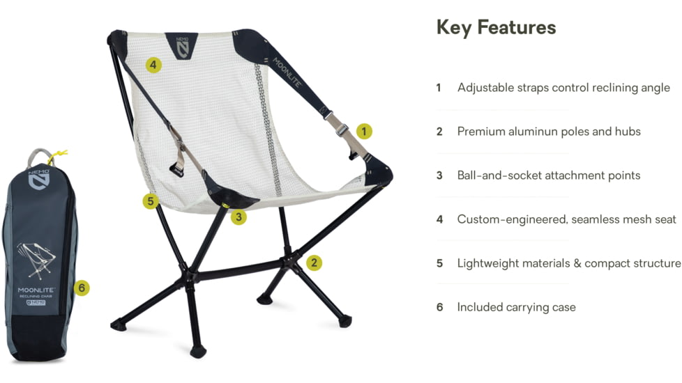 NEMO Equipment Moonlite Reclining Camp Chair, Pelican Gray, 811666036148