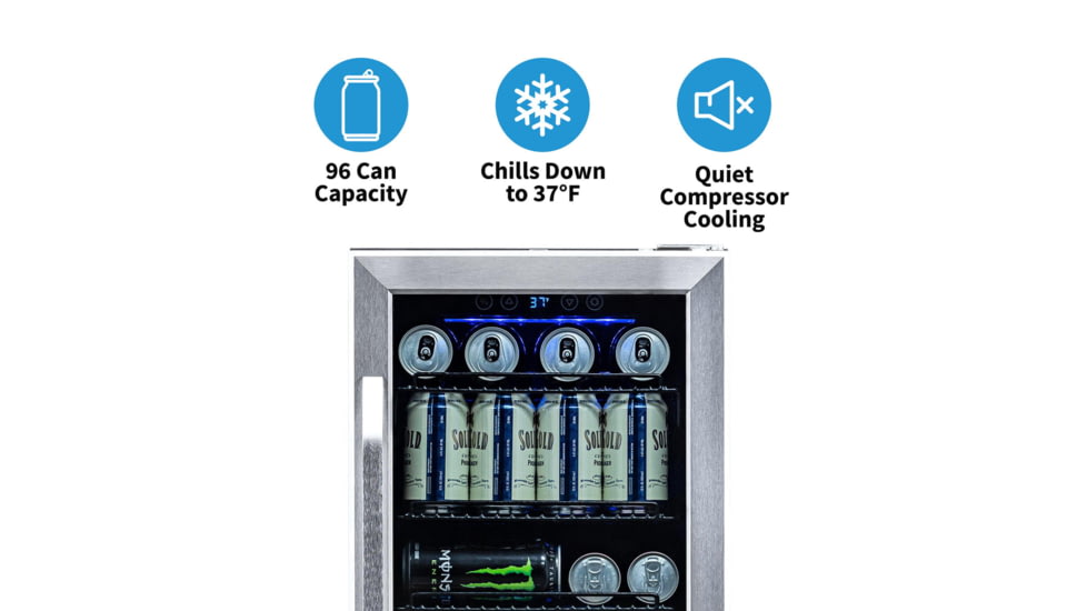 NewAir 15in Built-in Beverage Fridge - 96 Cans, Black / Stainless Steel, ABR-960