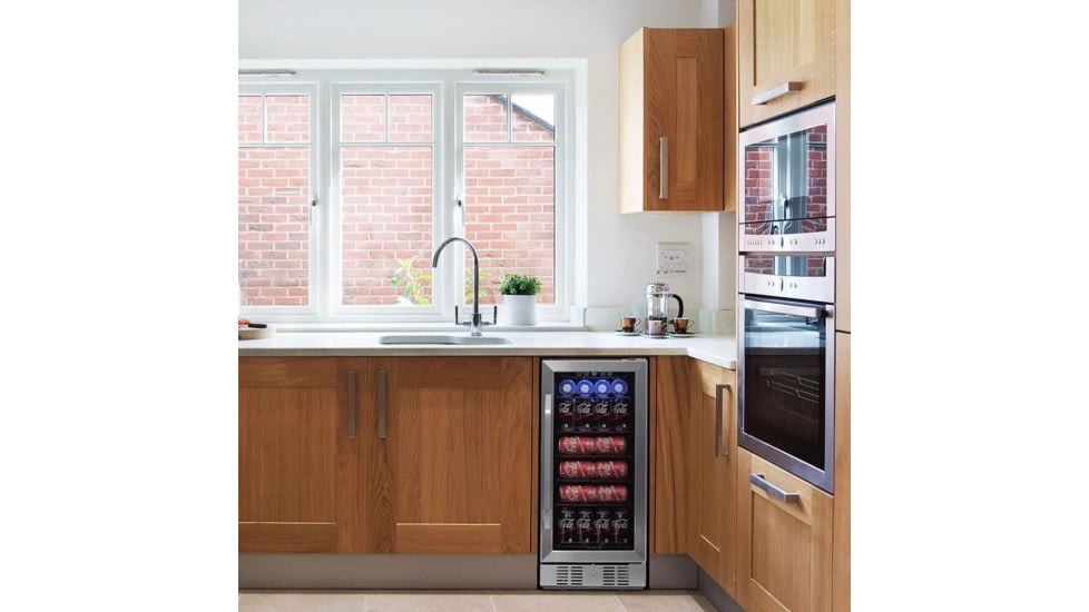 NewAir 15in Built-in Beverage Fridge - 96 Cans, Black / Stainless Steel, ABR-960