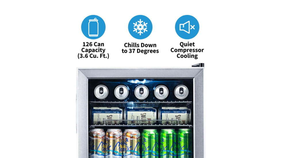 NewAir Can Freestanding Beverage Fridge - 126 Cans, Black / Stainless Steel, AB-1200
