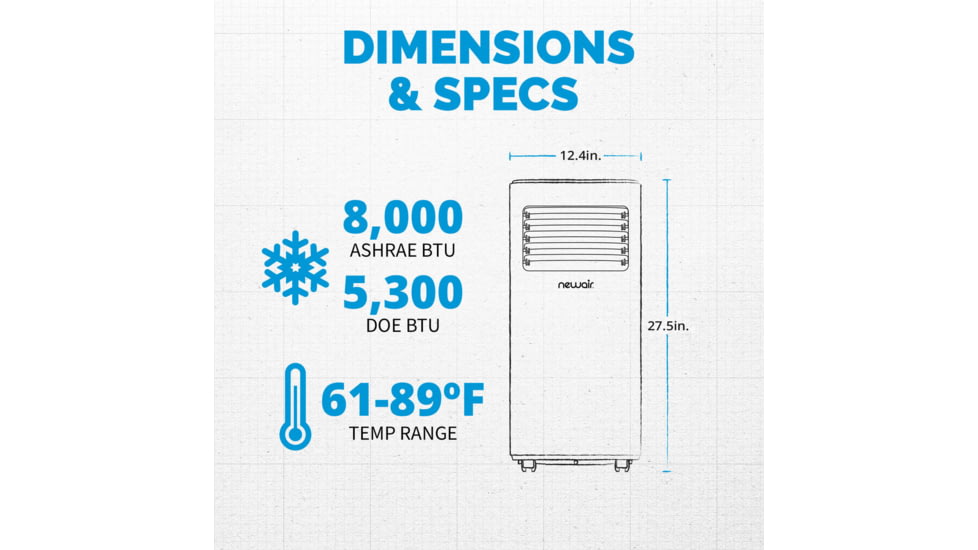 NewAir Compact Portable Air Conditioner, White, 8,000 BTUs, NAC08KWH01