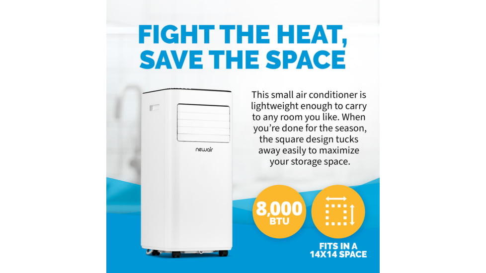 NewAir Compact Portable Air Conditioner, White, 8,000 BTUs, NAC08KWH01