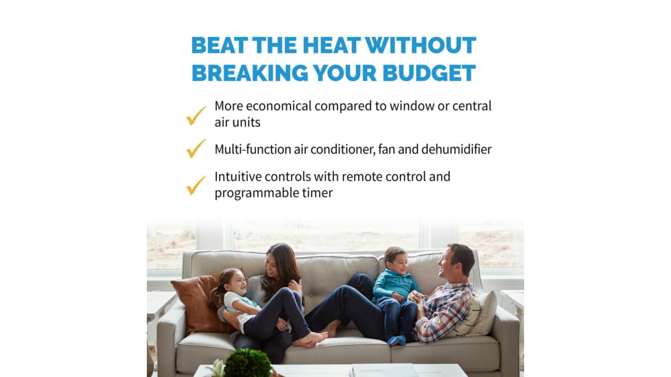 NewAir Compact Portable Air Conditioner, White / Black, 7,500 BTUs Cools 200 sq ft, NAC08KWH00