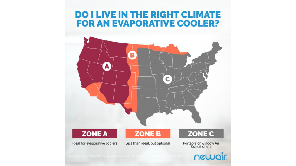 NewAir Evaporative Air Cooler and Portable Cooling Fan, Cools 250 sq ft, Silver, NEC500SI00