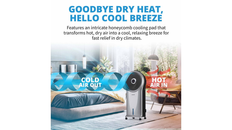 NewAir Evaporative Air Cooler and Portable Cooling Fan, Cools 250 sq ft, Silver, NEC500SI00