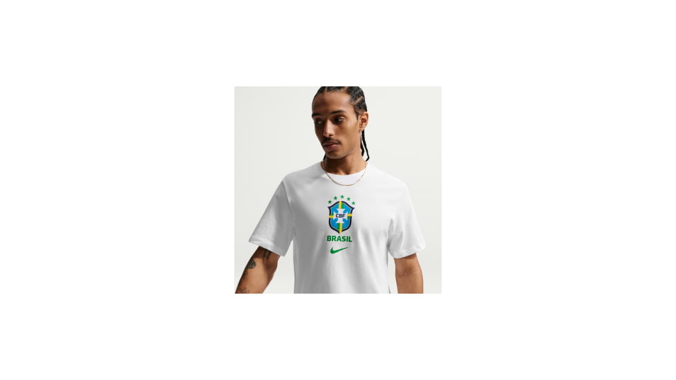 Nike Brazil Nike Mens Soccer T-Shirt in White IH2174-100, White, S, male, 1015870965-00198729171719