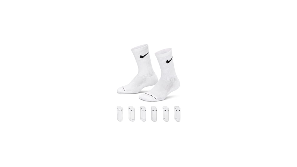 Nike Nike Kids Dri-FIT Elevated Everyday Crew Socks 6 Pairs in White BN1369-001, White, 5-7, unisex, 1016005429-00199012591504