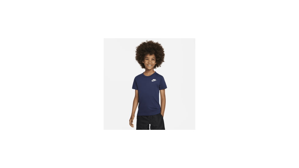 Nike Nike Sportswear Little Kids Embroidered Futura T-Shirt in Blue 86C545-U90, Blue, 7, male, 1014411096-00807421081065