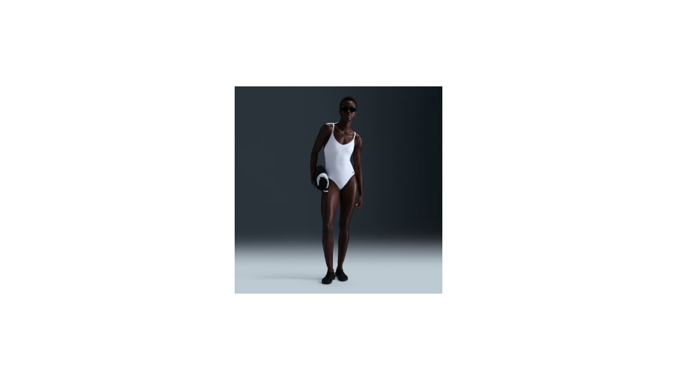Nike Nike Womens Swim Water Texture V-Neck One-Piece in White NESSF261-100, White, 2XL, female, 1015791271-00032219462980