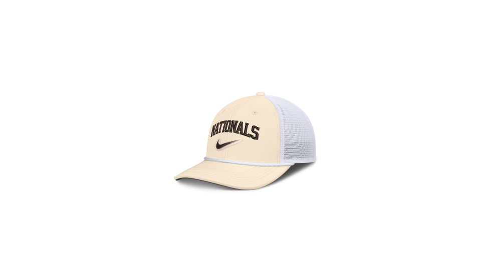 Nike Washington Nationals Rise Nike Mens Dri-FIT MLB Trucker Adjustable Hat in White NB640HNAWTL-USE, White, M/L, male, 1016048608-00199137678173