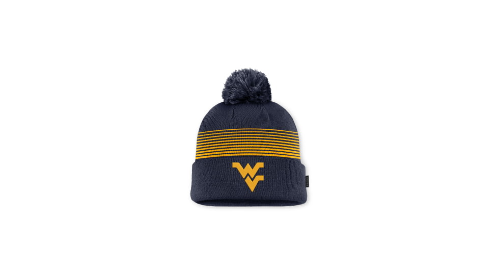 Nike West Virginia Sideline Peak Nike Unisex College Cuffed Pom Beanie in Blue NC1619MCWVN-8A7, Blue, One Size, unisex, 1016089660-00199296781936