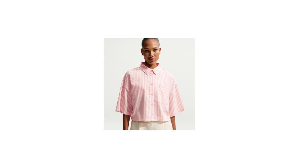 Nike Womens Nike Sportswear Chill Poplin Oversized Striped Top in Orange II4228-800, Orange, M, female, 1015869880-00198728955181