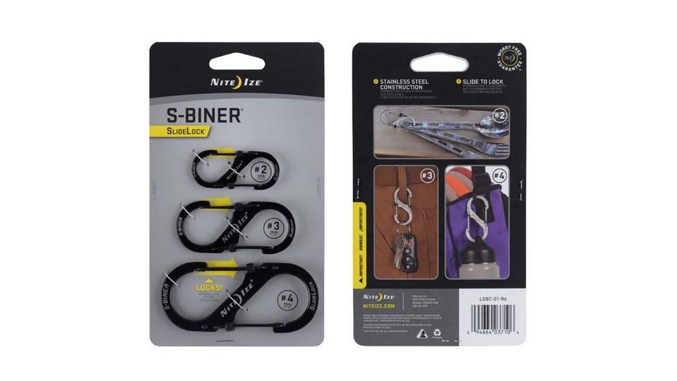 Nite Ize 3 Pack S-Biner SlideLock Steel, Black LSBC-01-R6