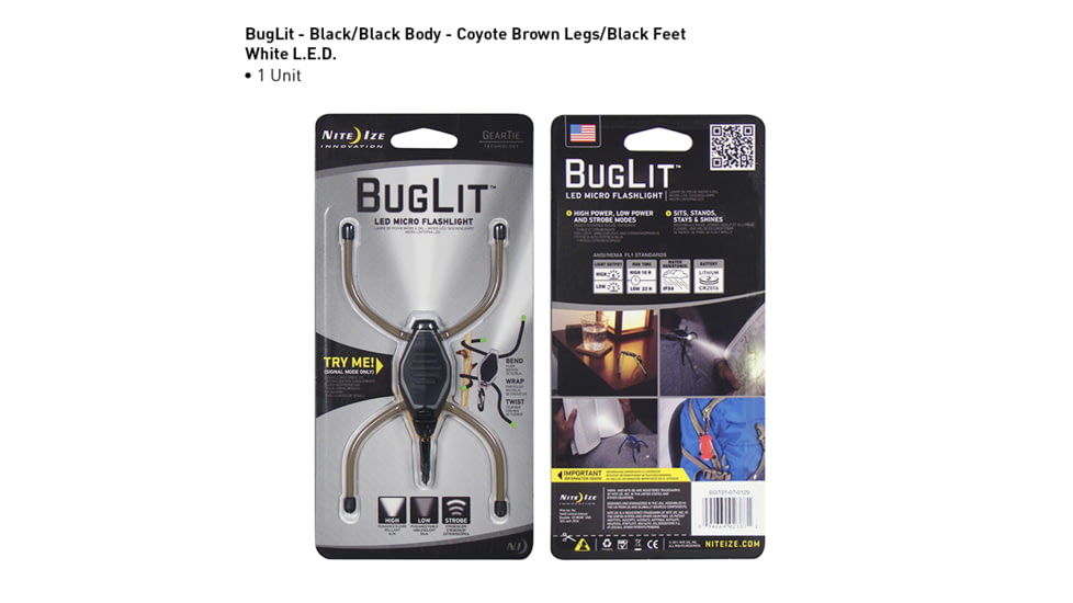 Nite Ize BugLit LED Micro Flashlight - Coyote Black Body/White LED BGT01-07-0129
