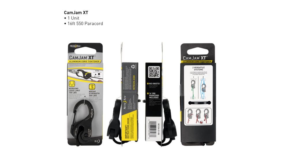 Nite Ize CamJam Aluminum XT Aluminum Cord Tightener,Black w/Cord NCJSA-01-R8
