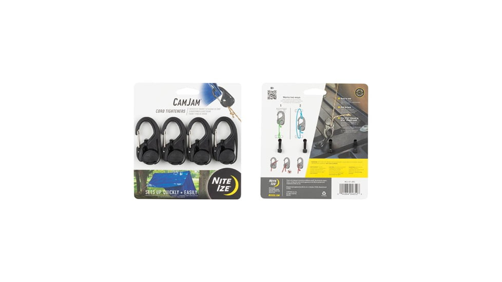 Nite Ize CamJam Cord Tightener - 4 Pack - Plastic, Black, Small, NCJ-01-4R3