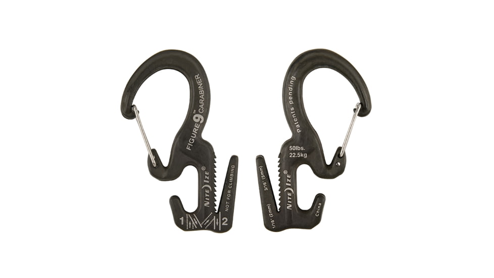 Nite Ize Figure 9 Carabiner Tensioning Tool, Black, Small, 2 Pack w/ Rope C9S-03-TP01