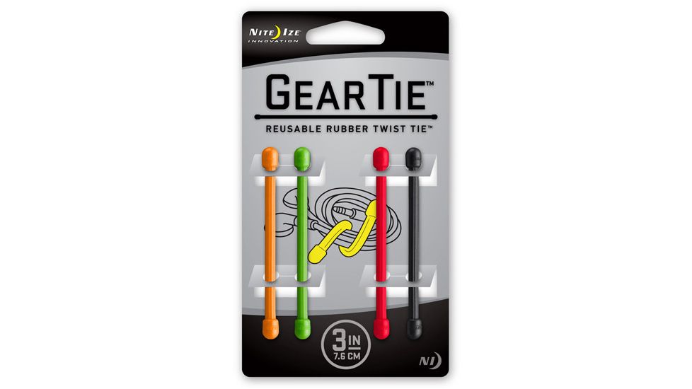 Nite Ize Gear Bendable Tie, 3in. - Asst. 4 Pack O,G,R,Blk GT3-4PK-A1