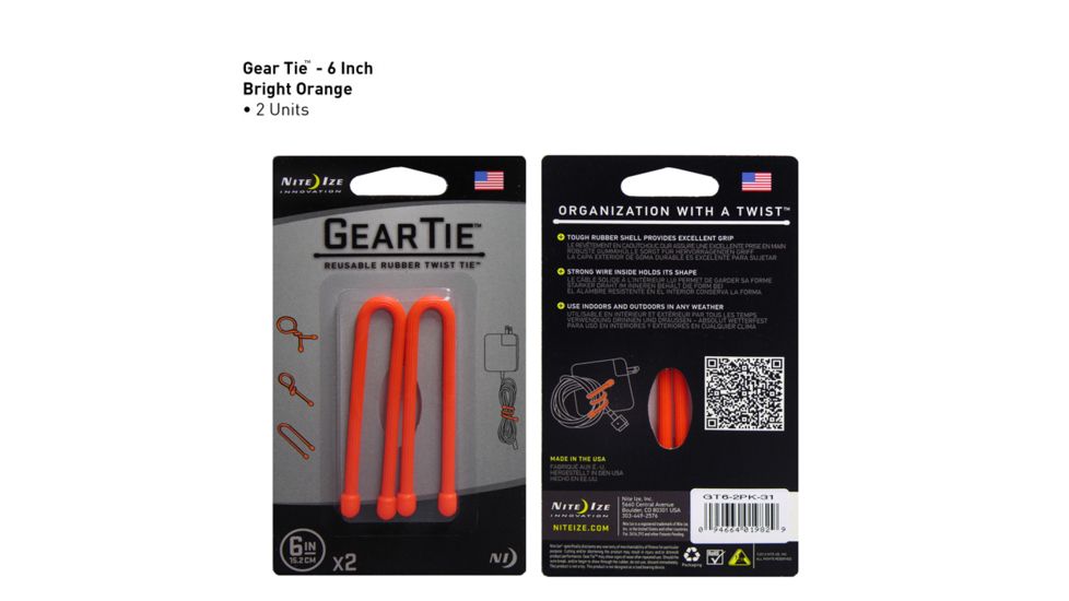 Nite Ize Gear Bendable Tie, 6in - Bright Orange, 2 Pack GT6-2PK-31