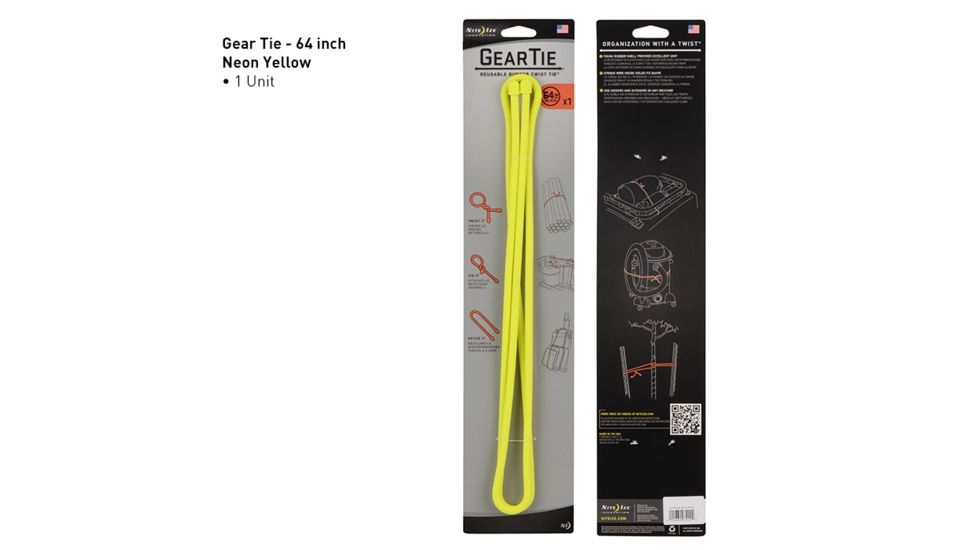Nite Ize Gear Tie 64in,Pack of 2,Neon Yellow GT64-33-R6