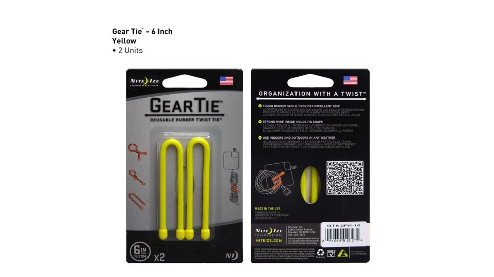 Nite Ize Gear Tie 6in,Pack of 2,Neon Yellow GT6-2PK-33