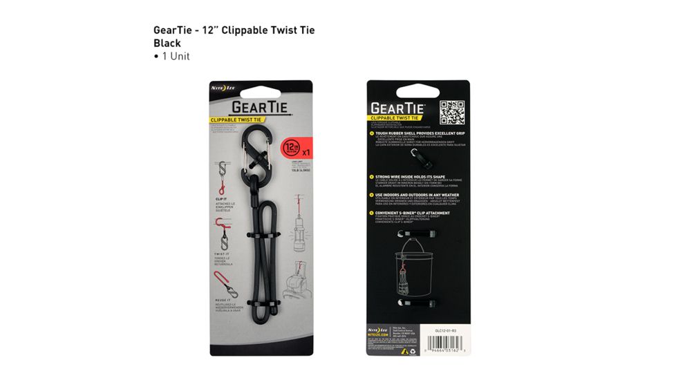 Nite Ize Gear Tie Clippable Twist Tie 12in,Black GLC12-01-R3