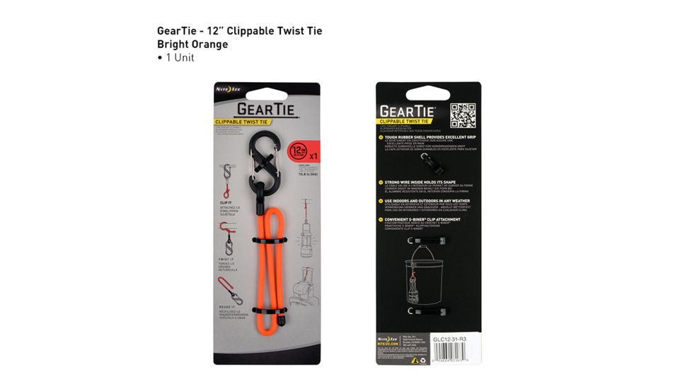Nite Ize Gear Tie Clippable Twist Tie 12in,Bright Orange GLC12-31-R3