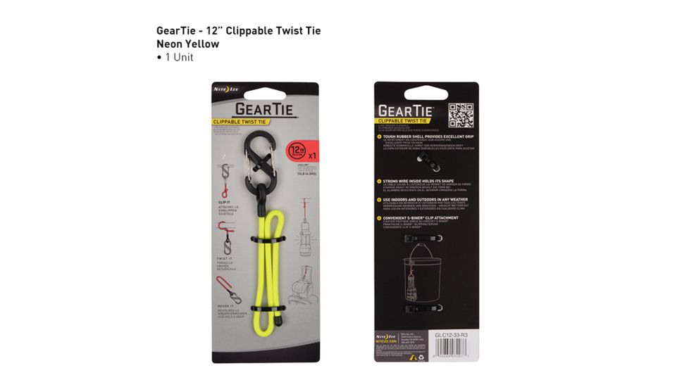 Nite Ize Gear Tie Clippable Twist Tie 12in,Neon Yellow GLC12-33-R3
