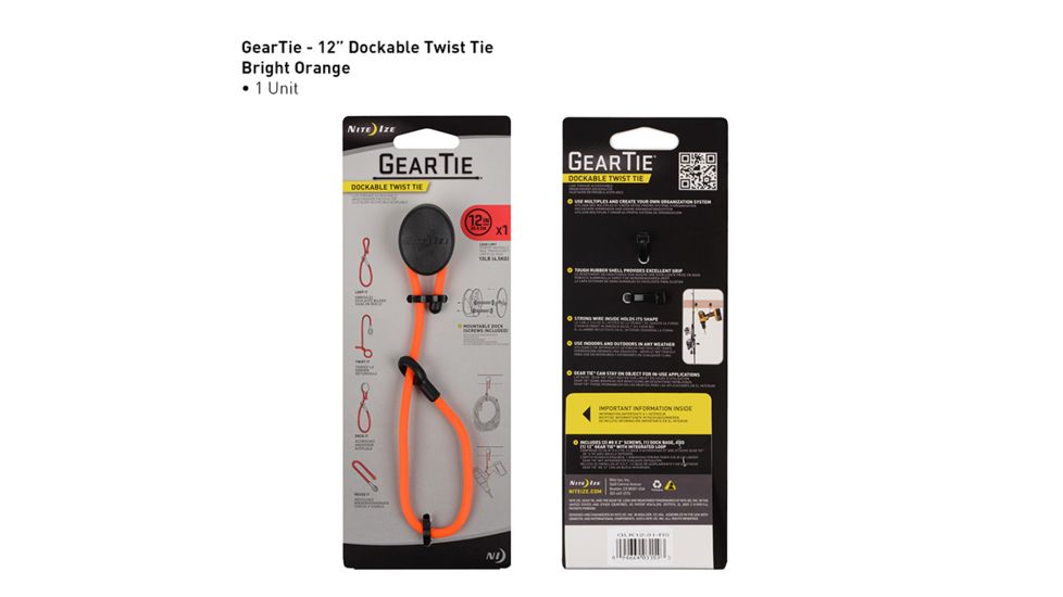 Nite Ize Gear Tie Dockable Twist Tie 12in,Bright Orange GLK12-31-R3