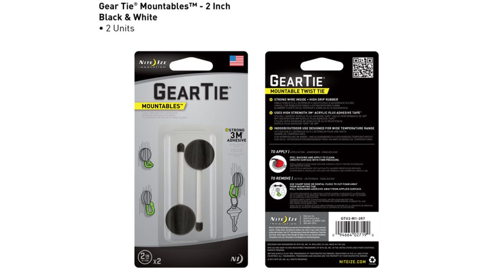 Nite Ize Gear Tie Mountables - 2in, Black/White GTU2-M1-2R7