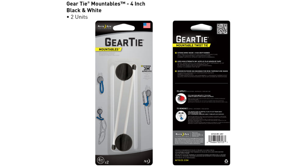Nite Ize Gear Tie Mountables - 4in, Black/White GTU4-M1-2R7