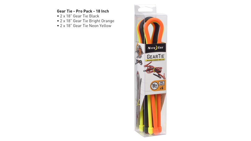 Nite Ize Gear Tie ProPack Rubber Twist Tie,18in,Pack of 6,Assorted GTPP18-A1-R8