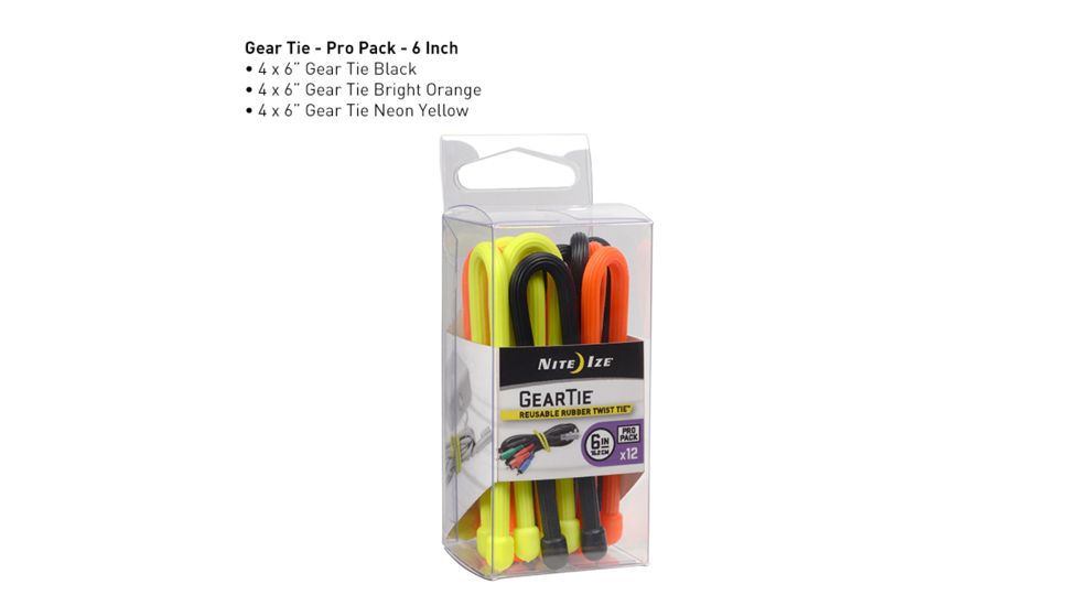 Nite Ize Gear Tie ProPack Rubber Twist Tie,6in,Pack of 12,Assorted GTPP6-A1-R8