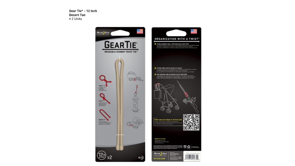 Nite Ize Gear Tie 12 Inch 2 Pack - Desert Tan GT12-2PK-25