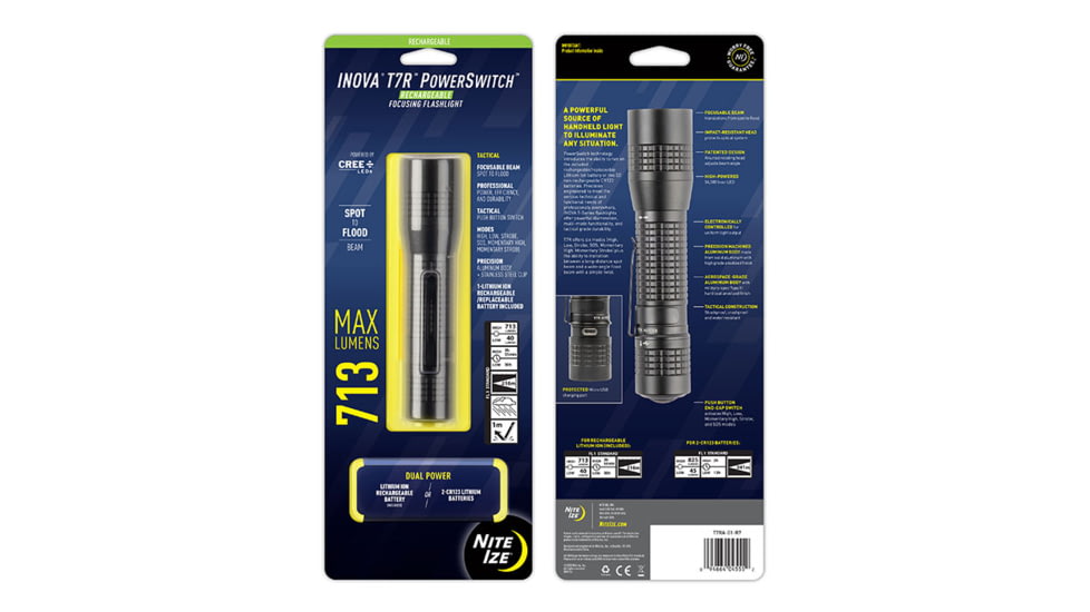 Nite Ize INOVA T7R PowerSwitch Rechargeable Focusing Flashlight, Black, T7RA-01-R7