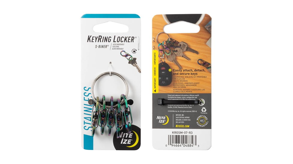 Nite Ize KeyRing Locker S-Biner Stainless Steel, Spectrum, KRGSM-07-R3