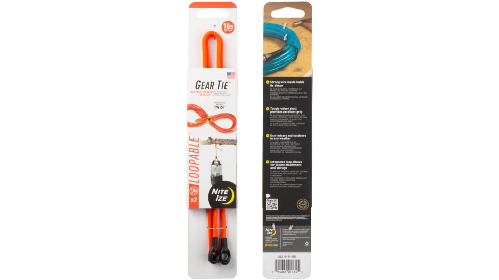 Nite Ize Loopable Twist Gear Tie, 18 in, 2 Pack, Bright Orange, 18, GLS18-31-2R3