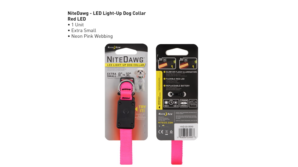 Nite Ize Nite Dawg XS LED Light Up Dog Collar,Neon Pink NND-03-35XS