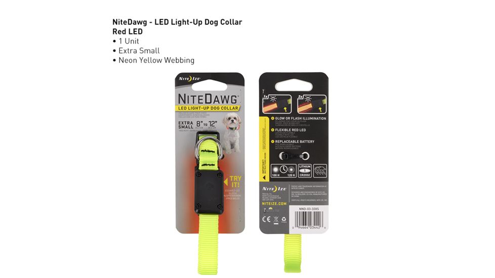 Nite Ize Nite Dawg XS LED Light Up Dog Collar,Neon Yellow NND-03-33XS