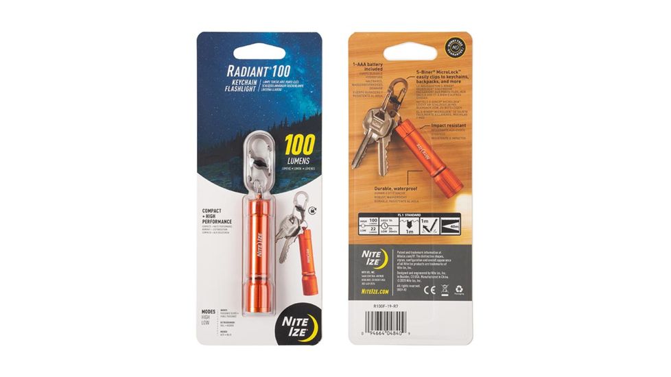 Nite Ize Radiant 100 Keychain Flashlight, Orange, R100F-19-R7