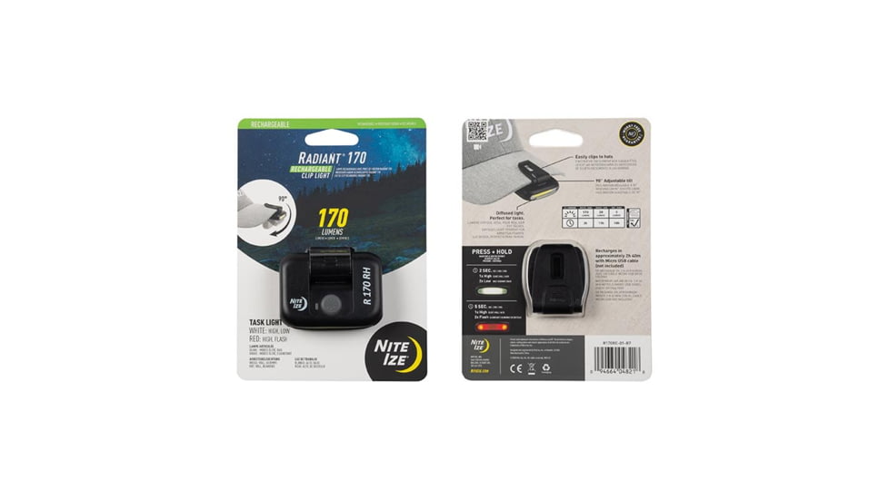 Nite Ize Radiant 170 Rechargeable Clip Light, Black, Micro, R170RC-01-R7