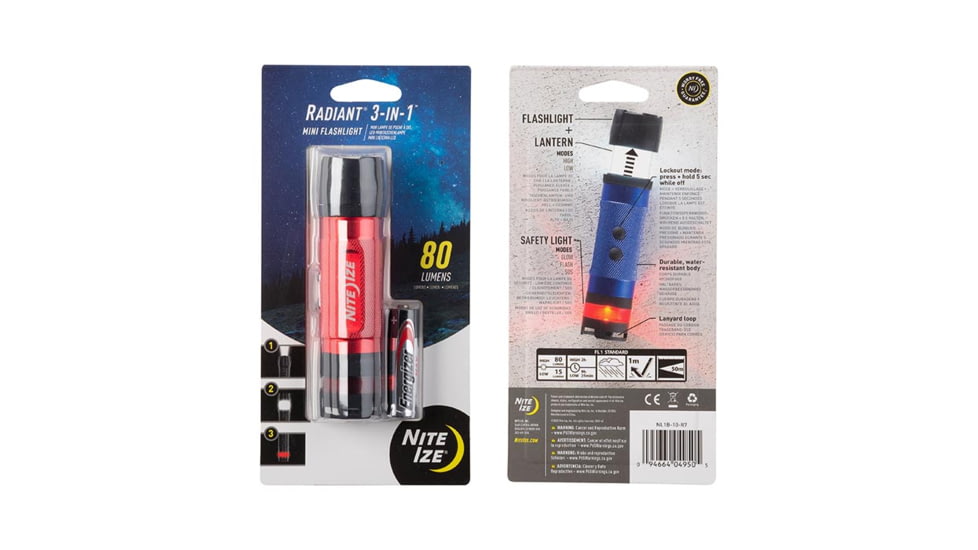 Nite Ize Radiant 3-in-1 Mini Flashlight, Red, NL1B-10-R7