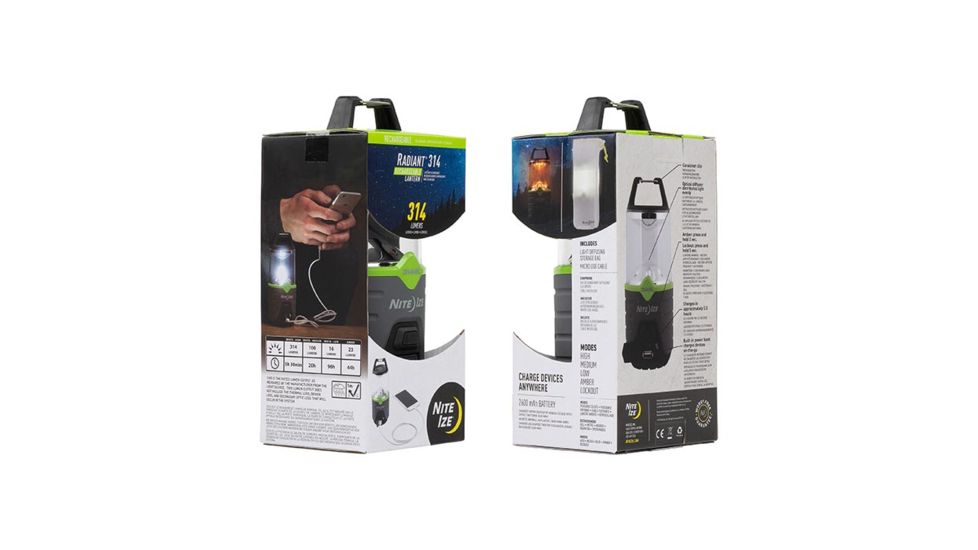 Nite Ize Radiant 314 Rechargeable Lantern, Black/Green R314RL-17-R8