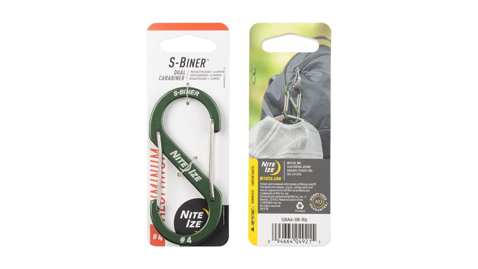 Nite Ize S-Biner Aluminum Dual Carabiner, Olive, #4, SBA4-08-R6