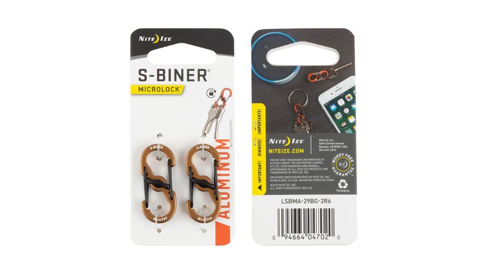 Nite Ize S-Biner MicroLock Aluminum, 2 Pack, Coyote, LSBMA-29BG-2R6