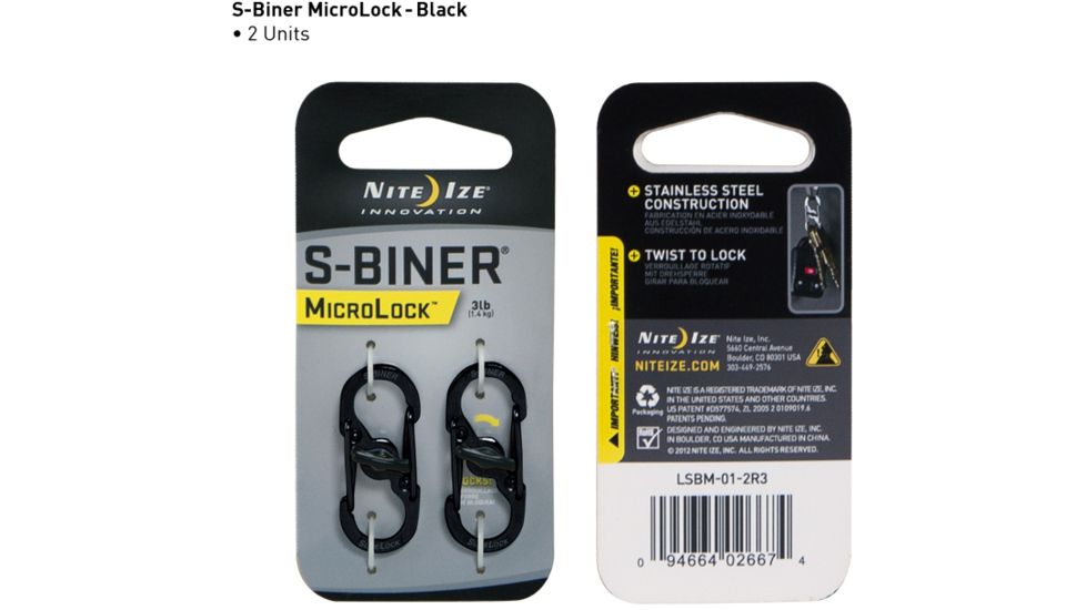 Nite Ize S-Biner MicroLock - Black, 2-pack LSBM-01-2R3