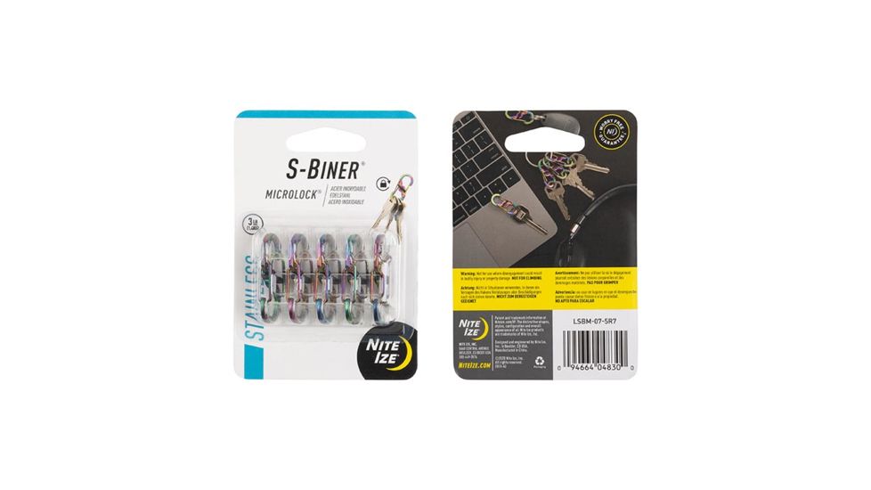 Nite Ize S-Biner MicroLock Stainless - 5 Pack, Spectrum, Micro, LSBM-07-5R7