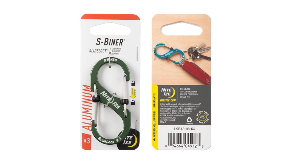 Nite Ize S-Biner SlideLock Aluminum, Olive, #3, LSBA3-08-R6